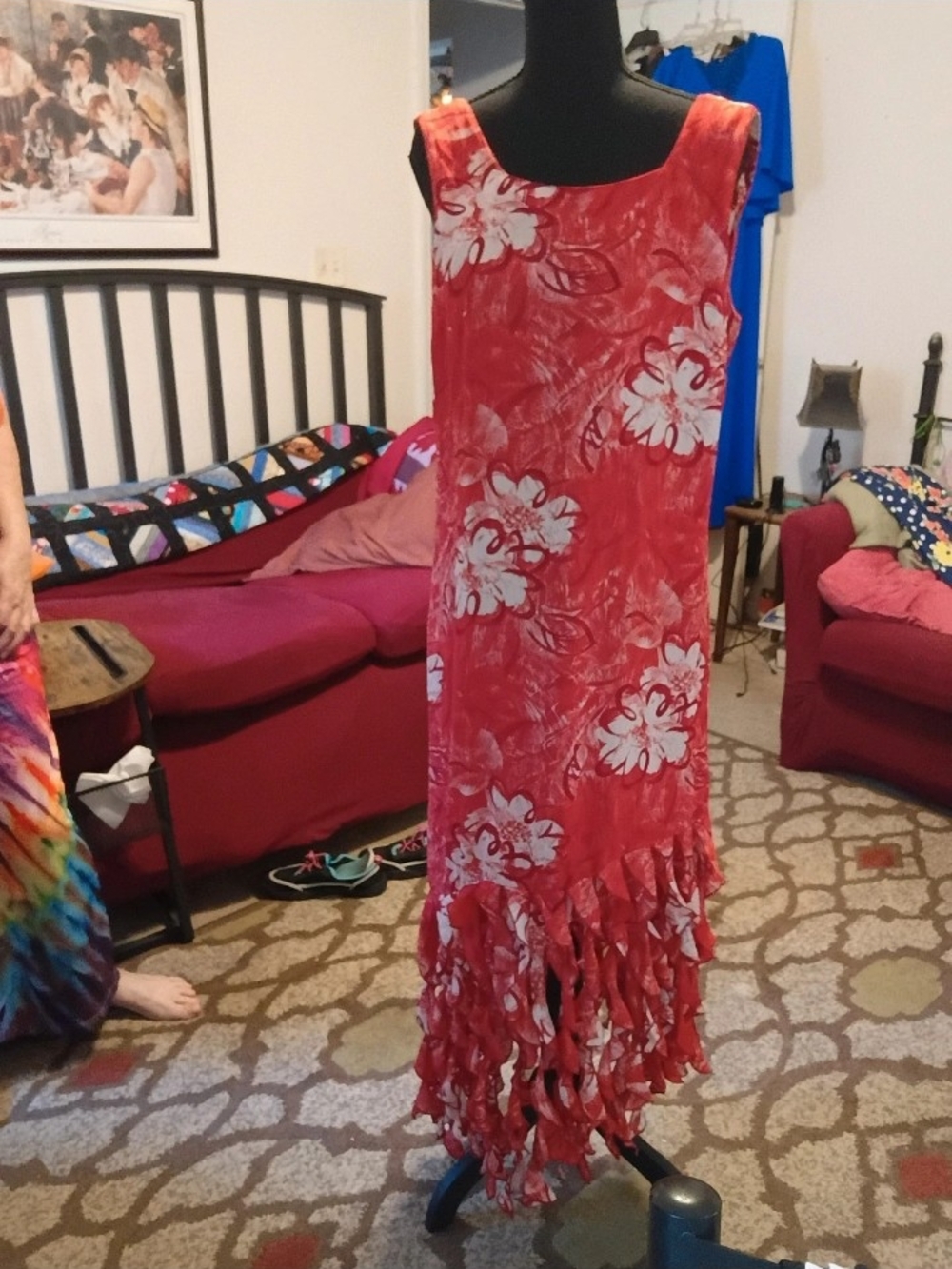 Dress-U By Sharon Red Floral Sleeveless Fringe Hem Maxi Dress